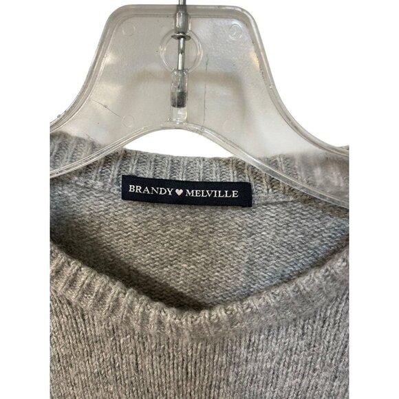 Brandy Melville Pullover Sweater Grey Blue & Red Stripe wool cashmere blend L - Picture 2 of 6